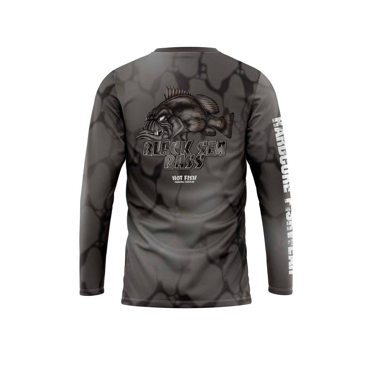 HOT FISH BLACK SEE BASS - Men’s Long Sleeve Fishing Shirt – UPF Protection - Gray - back