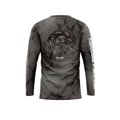 HOT FISH BLACK SEE BASS - Men’s Long Sleeve Fishing Shirt – UPF Protection - Gray - back