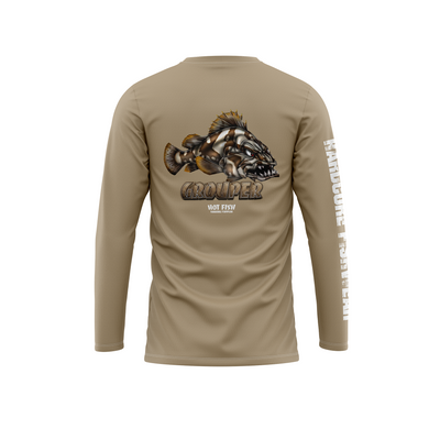 HOT FISH GROUPER - Men’s Long Sleeve Fishing Shirt – UPF Protection - Beige - back