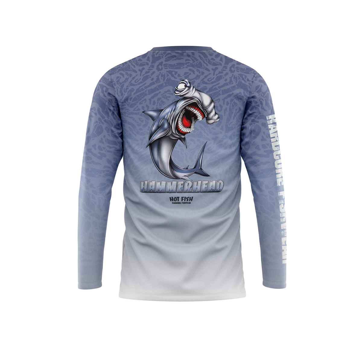HOT FISH HAMMERHEAD - Men’s Long Sleeve Fishing Shirt – UPF Protection - Blue - back