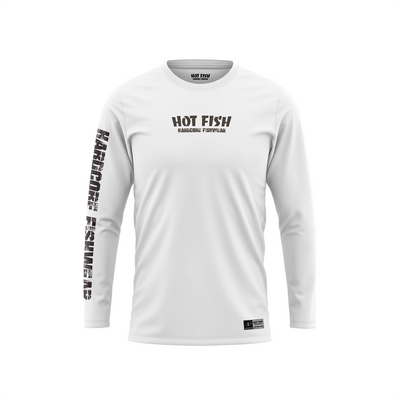 HOT FISH BLACK SEE BASS - Men’s Long Sleeve Fishing Shirt – UPF Protection - White - front