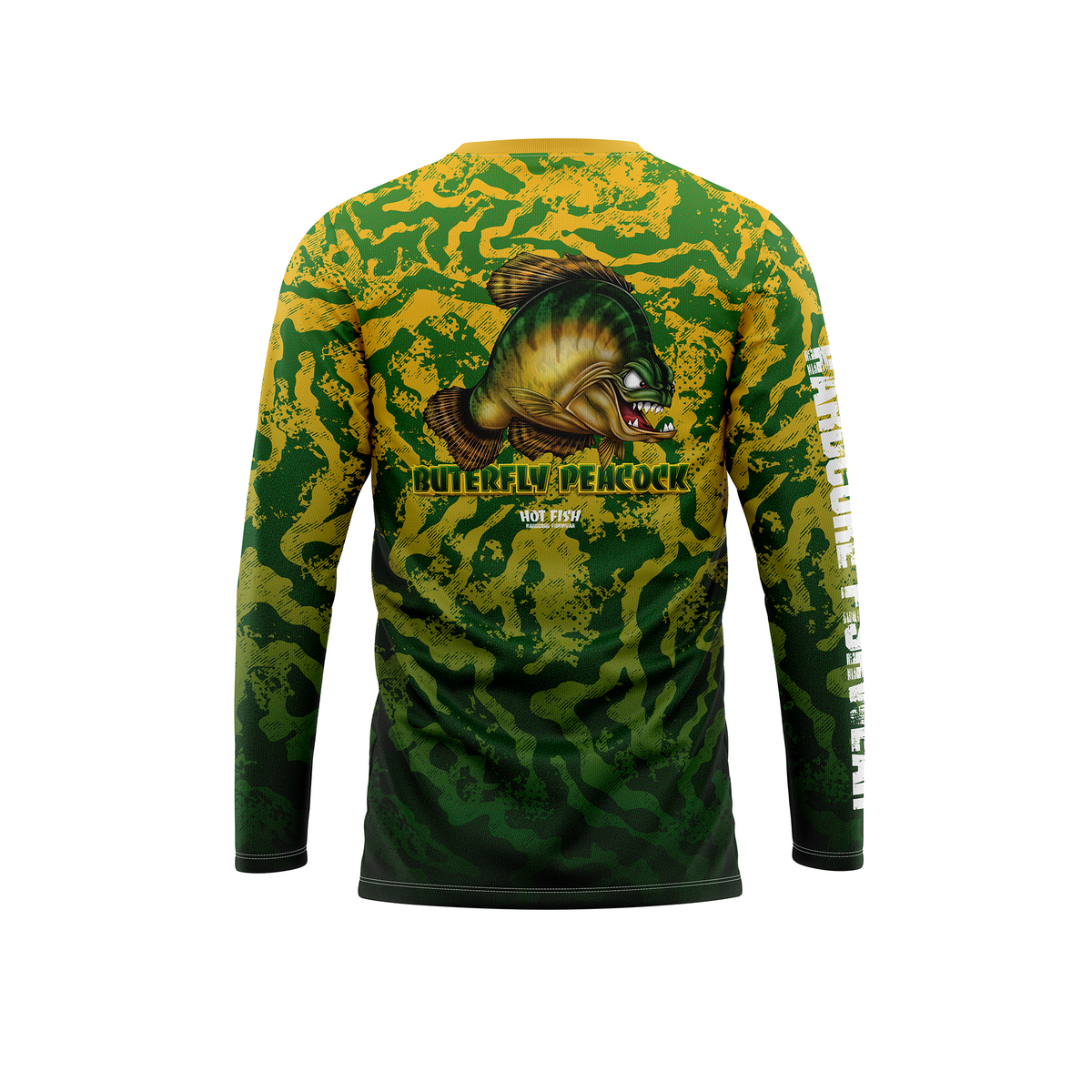 HOT FISH BUTERFLY - Men’s Long Sleeve Fishing Shirt – UPF Protection - Green - back