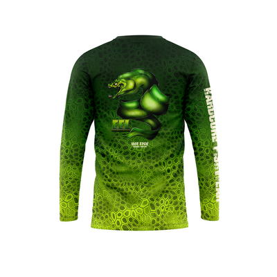 HOT FISH EEL - Men’s Long Sleeve Fishing Shirt – UPF Protection - Green - back