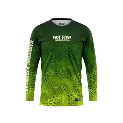 HOT FISH EEL - Men’s Long Sleeve Fishing Shirt – UPF Protection - Green - front