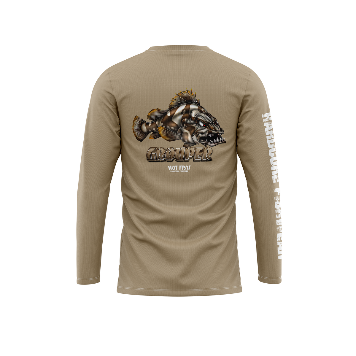 HOT FISH GROUPER - Men’s Long Sleeve Fishing Shirt – UPF Protection - Beige - back