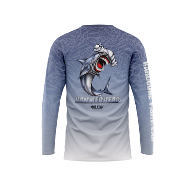HOT FISH HAMMERHEAD - Men’s Long Sleeve Fishing Shirt – UPF Protection - Blue - back
