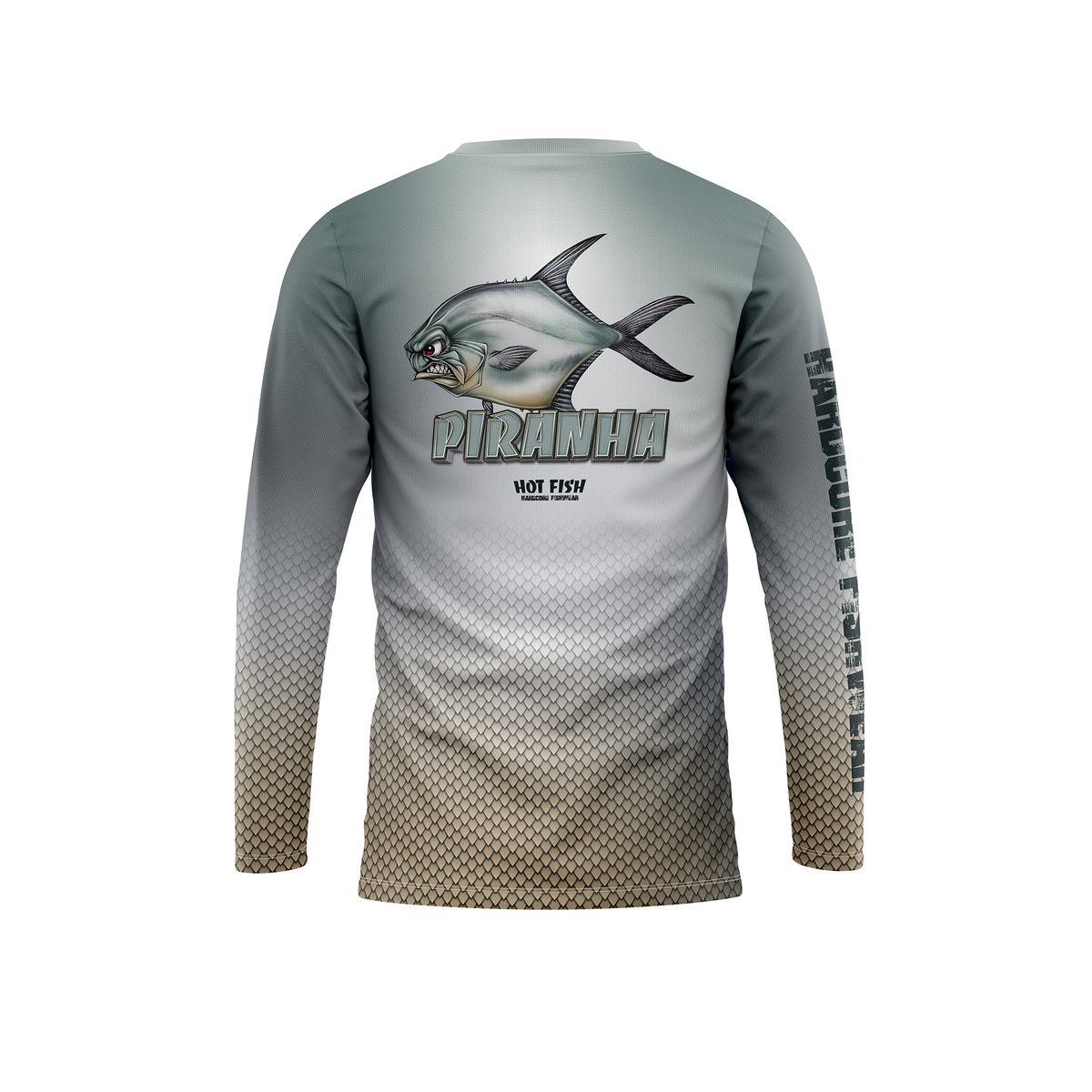HOT FISH PIRANHA - Men’s Long Sleeve Fishing Shirt – UPF Protection - Gray - back