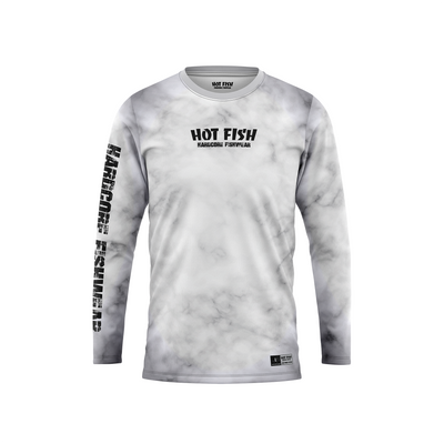 HOT FISH SHARK - Men’s Long Sleeve Fishing Shirt – UPF Protection - Gray - front