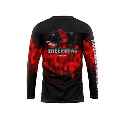 HOT FISH SHEEPHEAD - Men’s Long Sleeve Fishing Shirt – UPF Protection - Black - back