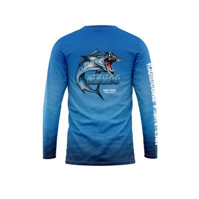 HOT FISH WAHOO - Men’s Long Sleeve Fishing Shirt – UPF Protection - Blue - back