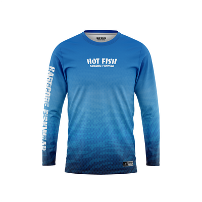 HOT FISH WAHOO - Men’s Long Sleeve Fishing Shirt – UPF Protection - Blue - front