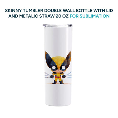Skinny Tumbler Double Wall Bottle With Lid and metalic straw 20 Oz.