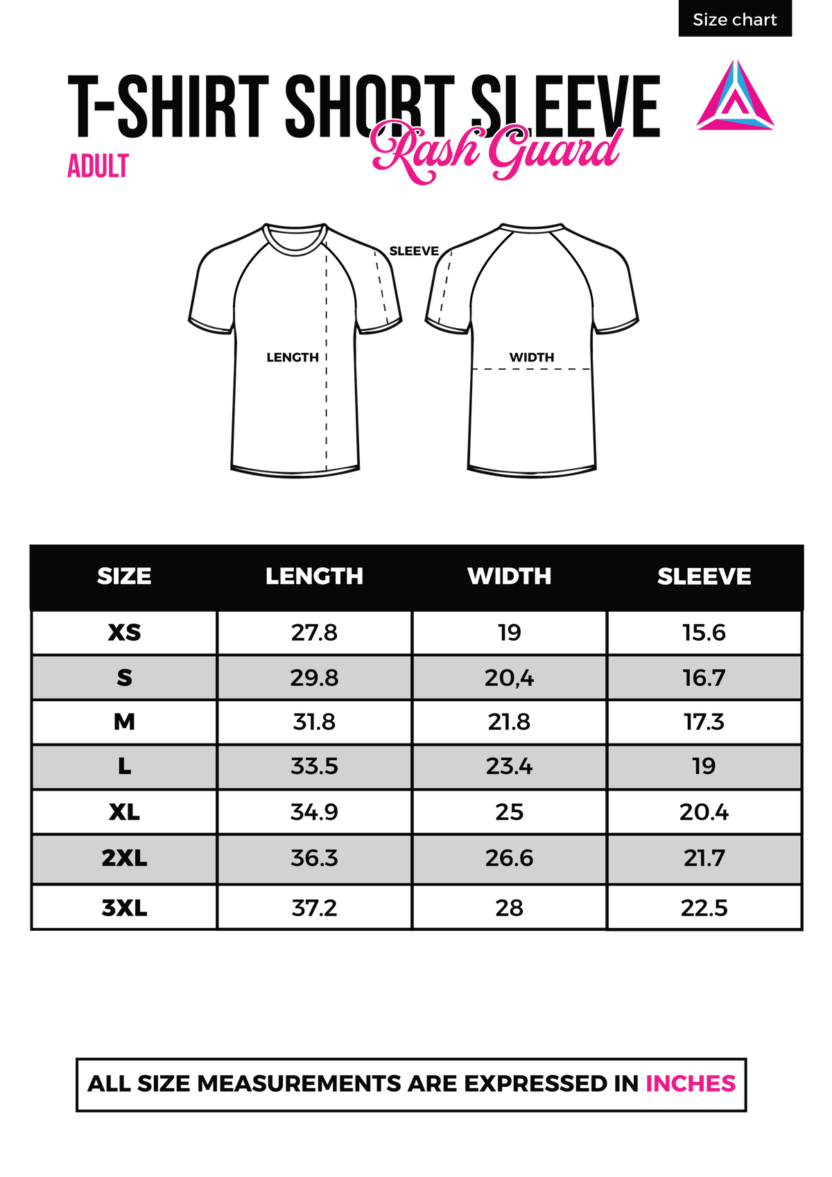 rash guard short sleeve size chart adult – Artcify Miami