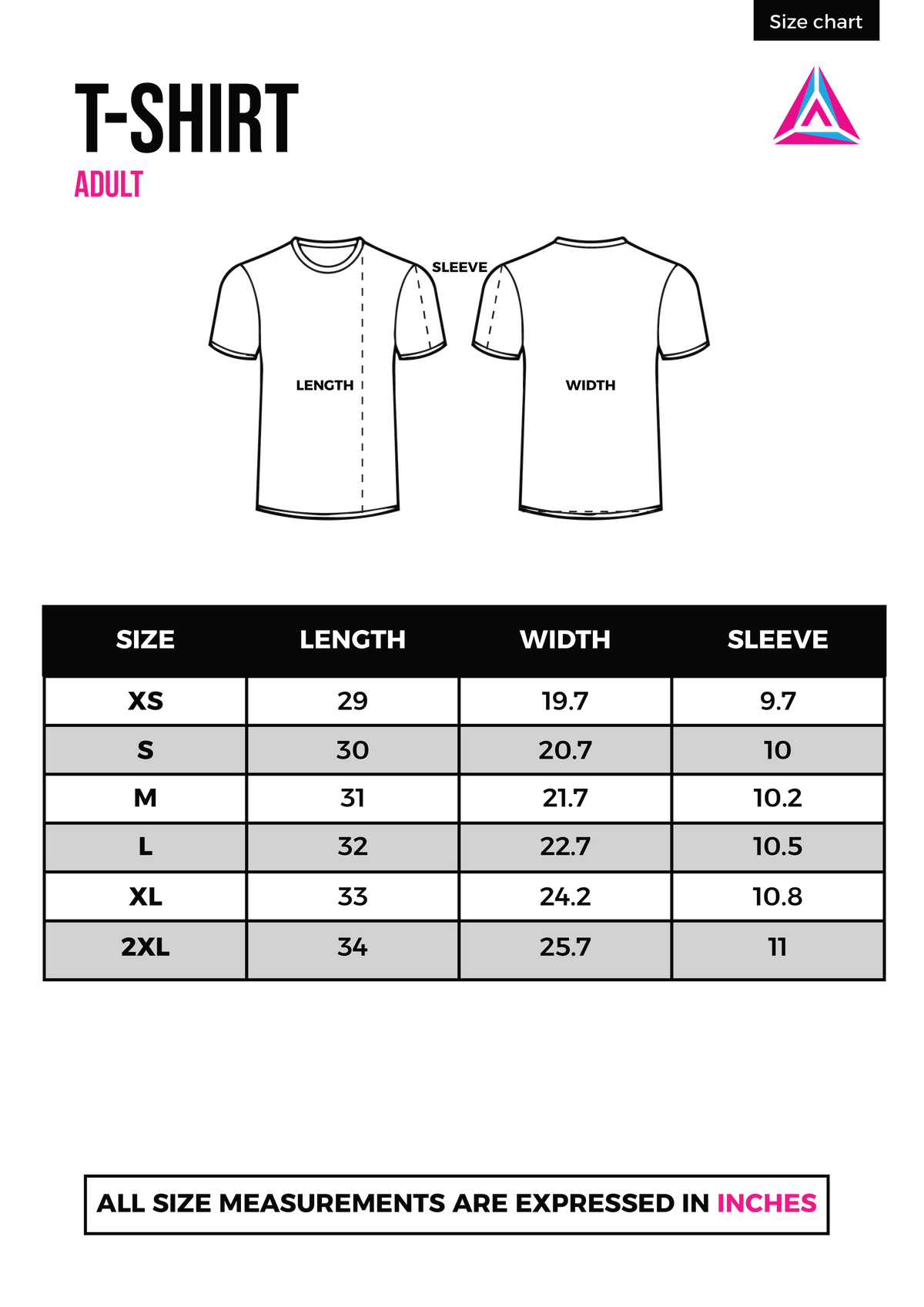 t-shirt size chart adult – Artcify Miami