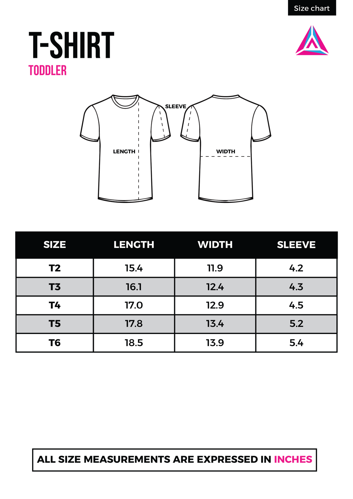 t-shirt size chart toddler – Artcify Miami