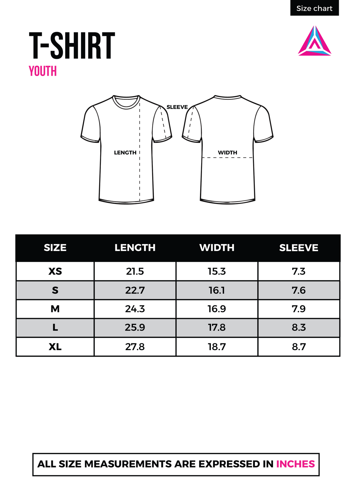 t-shirt size chart youth – Artcify Miami